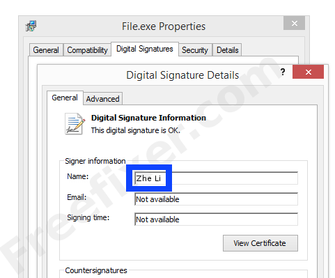 Screenshot of the Zhe Li certificate